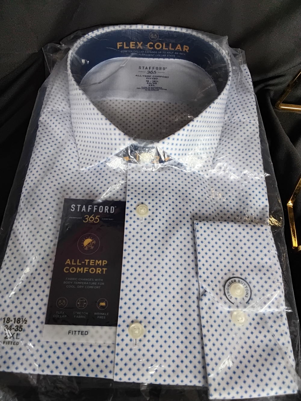 Stafford 365 White Dress Shirt with Blue Microdot Pattern - Flex Collar